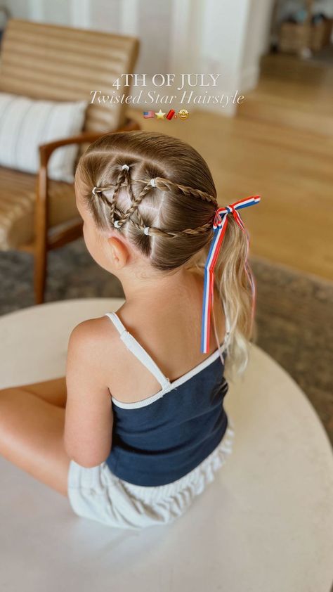 Camilla Thurman | Can’t share 4th of July hair ideas without a 🌟STAR HAIRSTYLE🌟 This one is a must 🇺🇸🤩 TAG ME IF YOU TRY IT!!! Comment STAR and I will… | Instagram 4th Of July Hair Ideas, Crazy Hair Boys, 4th Of July Hair, Girl Hair Dos, Patriotic Bows, Star Hair, Girl Superhero, Kids Hair, Hair Elastics