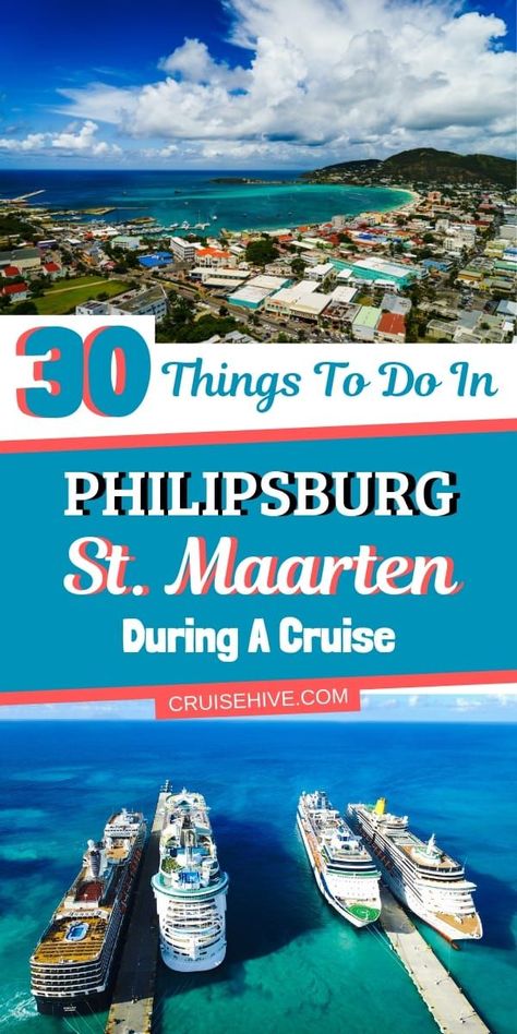 Here's our guide on things to do in Philipsburg, St. Maarten for cruise ship visitors. Covering excursions, beaches and more on the eastern Caribbean island. #cruisehive #cruise #cruises #stmaarten #caribbean #cruisetravel #cruisetips #traveltips Phillipsburg St Maarten, St Marteen Island, St Marteen, Southern Caribbean Cruise, Ship Sails, Carribean Cruise, Cruise Ports, Caribbean Destinations, Cruise Planning