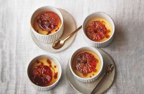 Caramelised Clementine Possets Recipe | Waitrose & Partners Baked Pudding, Soft Sugar, Tasty Recipes, Saturated Fat, Gluten Free Vegetarian, Brown Sugar, Dinner Party, Caramel, Honey