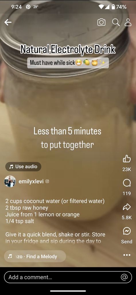 Electrolyte Drink With Coconut Water, Electrolyte Drink Recipe, Homemade Electrolyte Drink, Natural Electrolytes, Electrolyte Drink, Raw Honey, Coconut Water, Clean Eating Snacks, Healthy Drinks