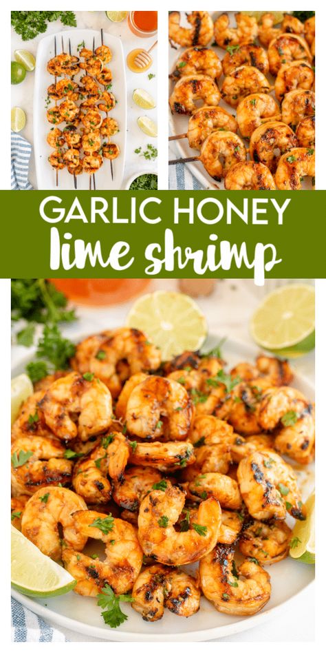 This garlic honey shrimp is so delicious and easy to whip up. Garlic, honey, and fresh lime juice are the stars in this flavorful marinade. The ideal dish for a summer cookout! Grilled Shrimp Marinade, Honey Lime Shrimp, Honey Shrimp, Shrimp Marinade, Garlic Honey, Blackstone Recipes, Cooking Stuff, Summer Cookout, Honey And Soy Sauce