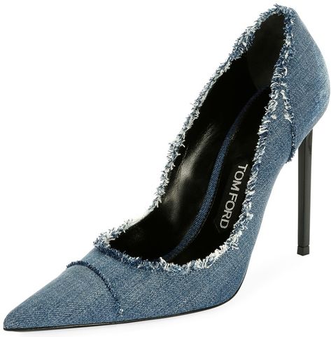 Tom Ford Heels, Denim Pumps, Tom Ford Shoes, Denim Heels, Shoes Jeans, Closed Toe Heels, Denim Boots, Denim Shoes, Pointed Toe Shoes