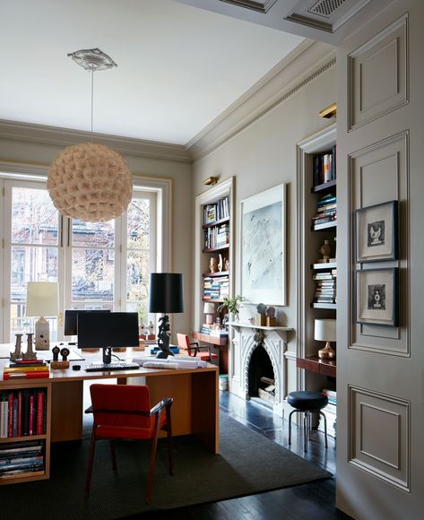 1930s Office Interior, Benjamin Moore China White, Scandinavian Lounge Chair, Nyc Brownstone, Nyc Home, Small Guest Bedroom, Rosewood Table, Victorian Townhouse, Garden Estate