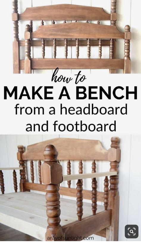 Bench Made From Bed Frame, Bench From Headboard And Footboard Old Bed Frames, Twin Bed Bench Diy, Bench Made From Headboard And Footboard, Bench From Headboard And Footboard, Repurposed Headboard Ideas Diy, How To Make A Bench, Headboard Into Bench, Rustic Headboard Ideas