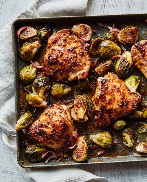 Honey Mustard Sheet Pan Chicken with Brussels Sprouts ⋆ 100 Days of Real Food Honey Mustard Sheet Pan, Chicken Brussel Sprouts, Easy Weeknight Dinners Healthy, 100 Days Of Real Food, Fall Meal, Sheet Pan Chicken, Sheet Pan Dinners Recipes, High Protein Meal Prep, 7 Day Meal Plan