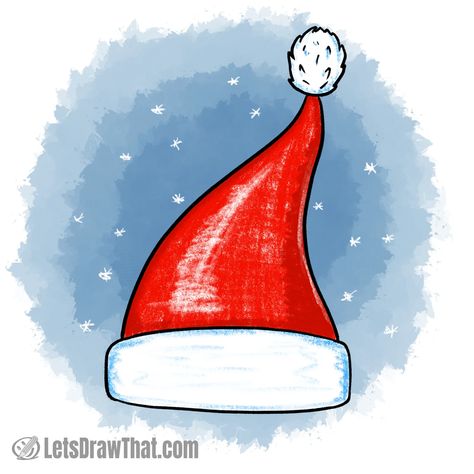 2 Ways How To Draw A Santa Hat - Simple Santa Hat Drawing Step By Step Christmas Hat Painting, Santa Hat Drawing, Easy Santa Drawing, Painting Santa, Easy Christmas Drawings, Hat Drawing, How To Draw Santa, Christmas Tree Drawing, Moleskine Sketchbook