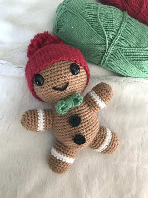 Christmas Gingerbread Man crochet 💚❤️ Available on Etsy — also available as a free pattern.  #christmas #crochet #freecrochetpatterns #freepattern #handmade #holidayseason #holidaydiy #homedecor #amigurumi #amigurumipattern Gingerbread Man Crochet Patterns Free, Crochet Gingerbread Man Pattern Free, Crochet Ginger Bread Man Free Pattern, Crochet Gingerbread Man, Crochet Gingerbread Man Amigurumi Free Pattern, Amigurumi Gingerbread Man, Easy Crochet Gingerbread Man, Crochet Gingerbread Family, Crochet Pattern Gingerbread Man