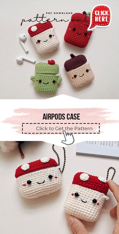 Crochet Items For Craft Fair, Airpod Case Crochet Pattern Free, Simple Crochet Keychain, Crochet Hook Case Free Pattern, Crochet Case Pattern, Crochet Airpods Case, Crochet Studio, Crochet Airpods, Designs Aesthetic