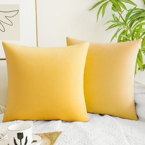 Amazon.com: QUORGVES Yellow Pillow Covers 18x18 Inch Spring Summer Pillow Covers Pack of 2 Soft Square Lemon Solid Velvet Throw Pillow Cover 18 x 18 Set of 2 : Home & Kitchen Yellow Pillows On Bed, Pillow Covers 16x16, Room Yellow, Yellow Pillow Covers, Cream Throw Pillows, Bedroom Patio, Yellow Throw Pillows, Summer Pillows, Bantal Sofa