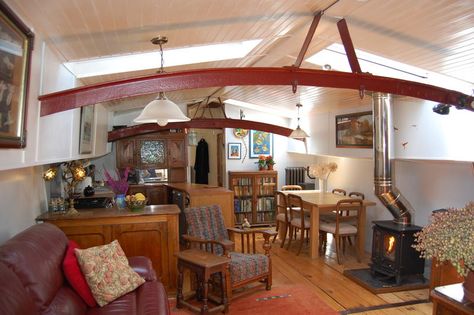 Dutch barge in Canterbury Dutch Barge Interior, Barge Living, Barge Interior, Canal Boat Interior, Barges For Sale, Shanty Boat, Boat House Interior, Boat Interior Design, Narrow Boats