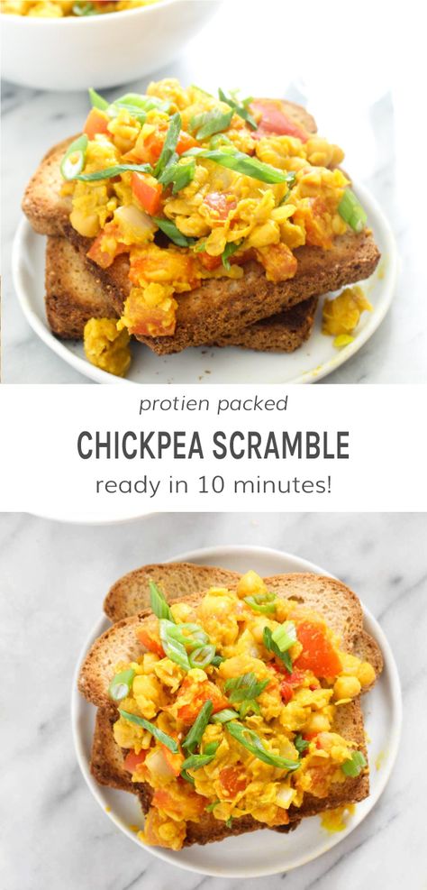 Protein Vegan Breakfast, Chickpea Scramble, Vegan Chickpea Recipes, High Protein Vegan Breakfast, Breakfast Beans, Weekday Breakfast, High Protein Vegan, Healthy Snacks Easy, No Calorie Foods