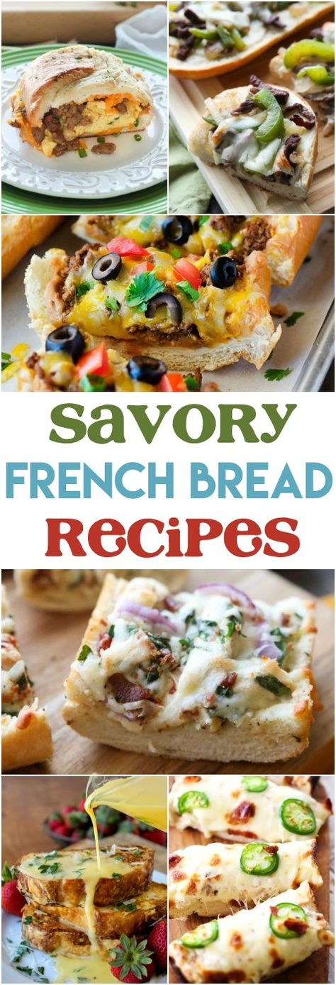 French Bread Meals Ideas, Recipes That Use French Bread, Bread Loaf Dinner Ideas, Dinners With French Bread, French Bread Toppings Recipes, French Bread Meals Dinners, Bread Meals Dinners, What To Do With French Bread, What To Make With French Bread