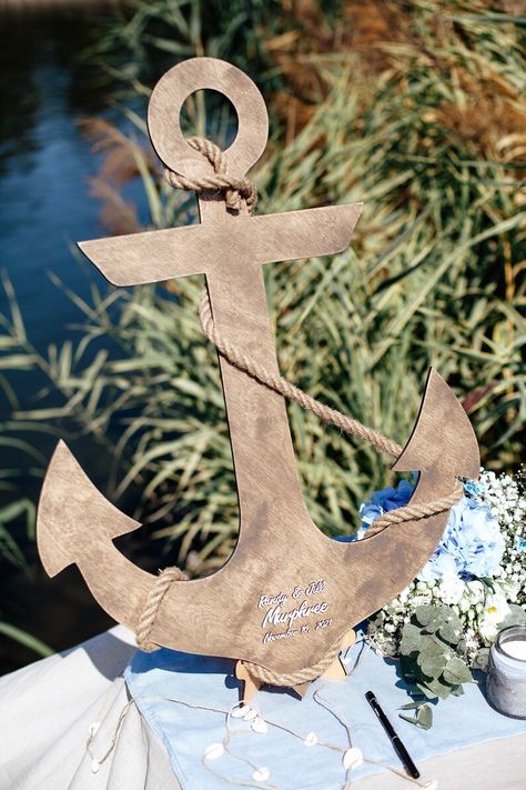 Custom Anchor Sign Beach Wedding Guest Book Nautical Wedding - Etsy Nautical Wedding Decor, Beach Wedding Guest Book, Anchor Signs, Beach Wedding Guest, Tropical Party Decorations, Beach Wedding Guests, Guest Book Wedding, Wedding Guest Books, Dusty Blue Weddings