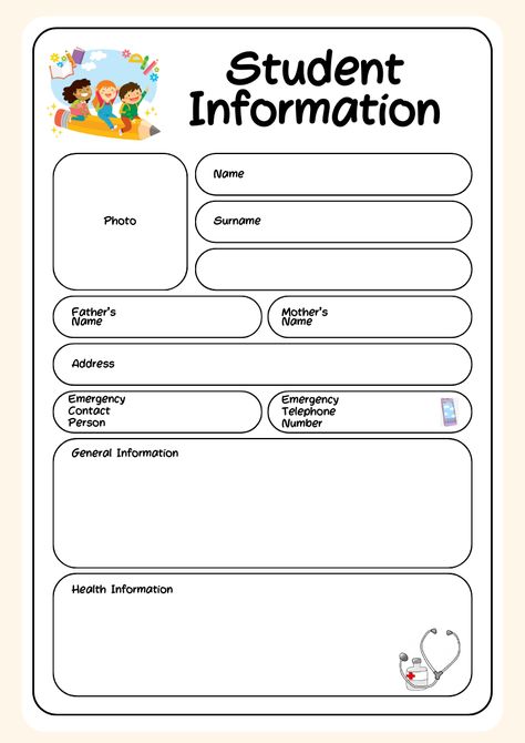 Student Information Sheet, Student Information, Emergency Contact, Name Photo, 2nd Grade, Quick Saves