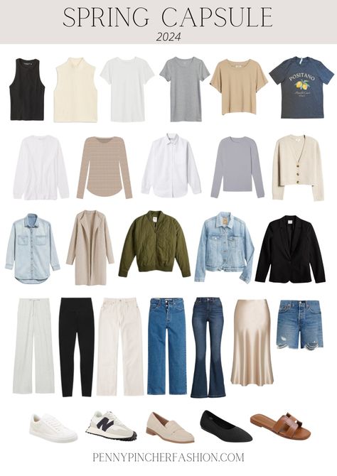 Capsule Wardrobe Spring 2024 - Penny Pincher Fashion Penny Pincher Fashion, Capsule Wardrobe Casual, Capsule Wardrobe Women, Neutral Capsule Wardrobe, Fashion Capsule Wardrobe, Penny Pincher, Spring Capsule, Travel Capsule Wardrobe, Effortless Outfit