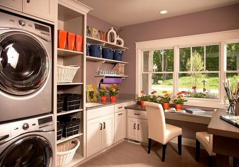 25 Space-Saving Multipurpose Laundry Rooms! | Decoist Multi Use Laundry Room, Bedroom Laundry Room Combo, Bedroom To Laundry Room Convert, Laundry Room With Sewing Area, Closet Connected To Laundry Room, Multipurpose Laundry Room, Laundry Room Office Combo, Multipurpose Room Ideas, Room Desk Ideas