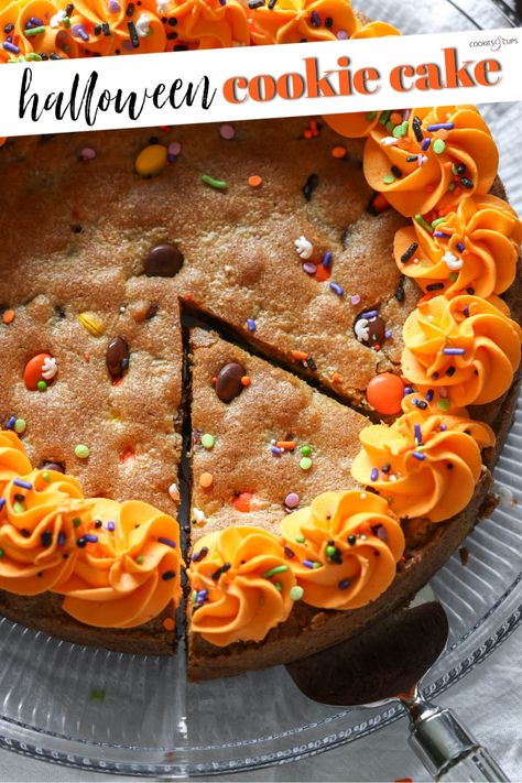 Cookie Cake Ideas, Halloween Cookie Cake, Buttery Cookie, Orange Buttercream, Chocolate Festival, Cookie Cakes, Cookie Cake Recipe, Halloween Cookie, Easy To Make Desserts