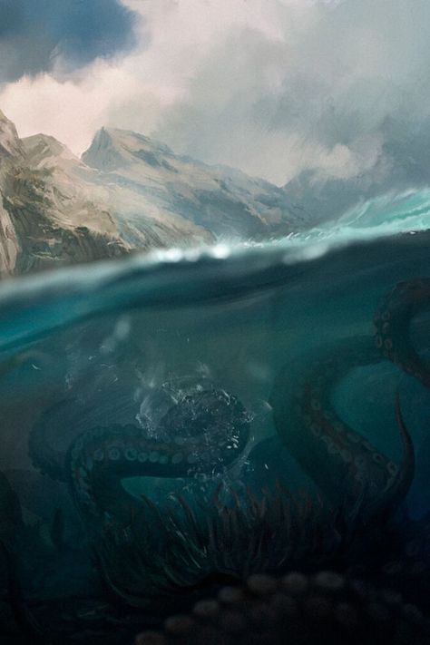 Between Scylla and Charybdis by Vella Ri Scylla And Charybdis, Dark Rum Cocktails, Environmental Concept Art, Concept Art Design, Landscape Sea, Sea Nature, Drawing Process, Dark Rum, Sketch Illustration