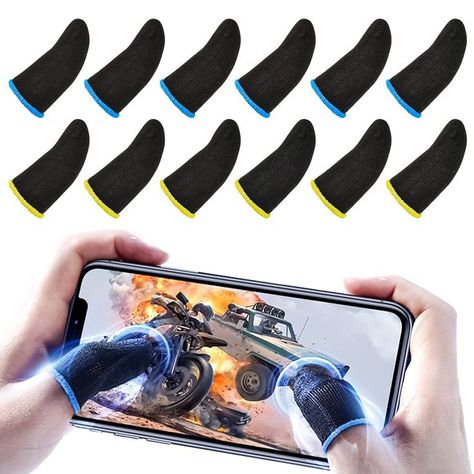 Newseego Game Finger Sleeve Sets,[12 Pack] Mobile Finger Thumb Sleeve Touch Screen Finger Sleeve Breathable Anti-Sweat Sensit Rules Of Survival, Finger Sleeve, Pubg Game, Face Drawing, Yellow Blue, Touch Screen, Cell Phone Accessories, Cell Phone, Screen