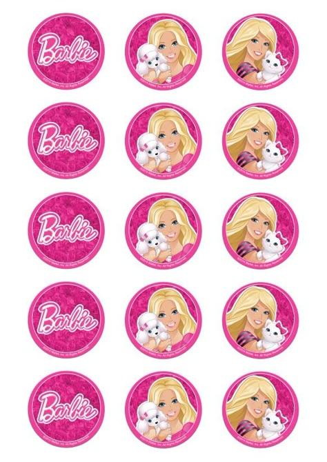 http://www.createacake.com.au/pre-designed-cake-prints/licensed/cupcake/barbie-cupcake.html Cupcakes Barbie, Barbie Party Supplies, Barbie Cupcakes, Barbie Stickers, 4de Verjaardag, Barbie Bday, Barbie Party Ideas, Barbie Party Decorations, Barbie Theme Party