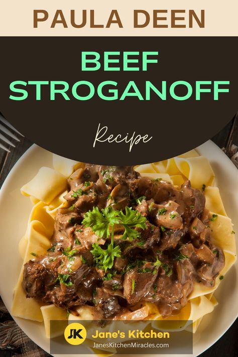 A serving of Beef stroganoff Beef Stroganoff Beef Tips, Shaved Beef Stroganoff, Pioneer Woman Beef Stroganoff, Paula Deen Beef Stroganoff, Pesto Dishes, Beef Stroganoff Recipe, Pasta Varieties, Leftover Beef, Paula Deen Recipes