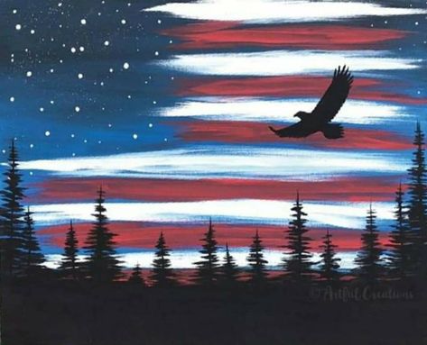 Red White And Blue Paintings On Canvas, 4 Of July Paintings On Canvas, Summer Nights Painting, American Flag Sky Painting, American Flag Acrylic Painting, Painting Ideas On Canvas 4th Of July, Paintings For Guys Canvases, Easy American Flag Painting, Forth Of July Paintings