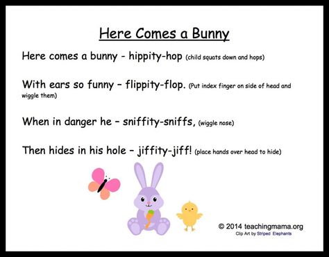 5 Bunny Chants for Preschoolers Easter Songs For Toddlers, Infant Songs, Easter Songs For Kids, Prek Easter, Teach Rhyming, Spring Songs, Easter Activities For Toddlers, Easter Poems, Song Cards