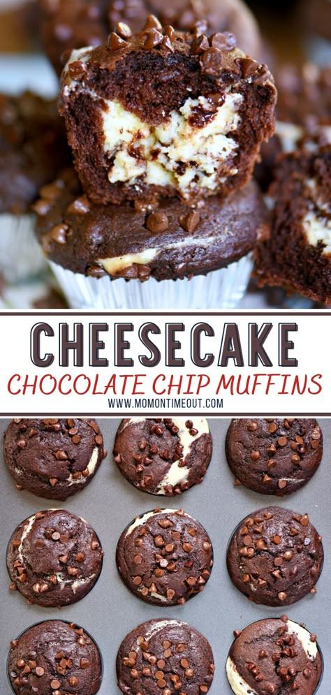 Double Chocolate Cheesecake Muffins, Chocolate Cheesecake Muffins, Cheesecake Chocolate Chip, Quick Cheesecake, Double Chocolate Cheesecake, Smores Dessert, Cheesecake Muffins, Coconut Dessert, Cream Cheese Muffins