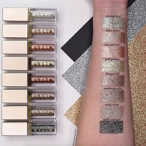 Stila Glitter and Glow Magnificent Liquid Eye Shadow via @makeupbeautytools_id Stila Glitter And Glow, Glitter Shadow, Stila Cosmetics, Glitter Liquid, Makeup Must Haves, Makeup Swatches, Liquid Eyeshadow, Kiss Makeup, Glitter Eyeshadow