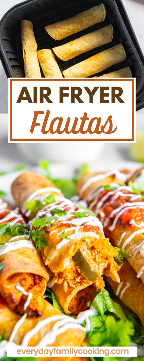 Chevys Flautas Recipe, Air Fried Flautas, Healthy Chicken Flautas, Air Fry Flautas, Homemade Chicken Flautas, Canned Chicken Flautas, Flautas Recipe Flour Tortillas, Airfryer Flautas, Mexican Food Recipes Air Fryer