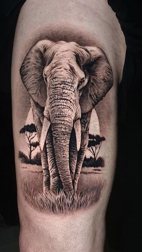 Elephant Tattoos Realism, Elephant Tattoos Men, Elephant Art Tattoo, Cool Animal Tattoos, Realistic Elephant Tattoo, Joker Art Drawing, Maa Tattoo Designs, Baby Elephant Tattoo, Big Cat Tattoo