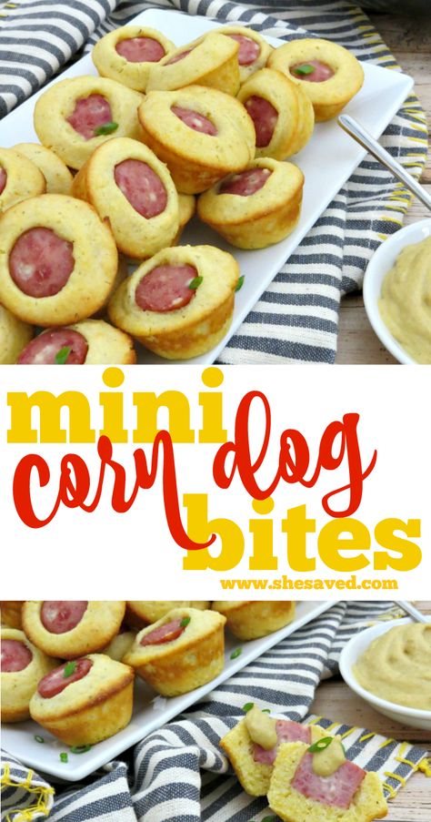 Mini Corn Dog Bites recipe Weiner Dog Party Food, Circus Theme Appetizers, Cow Themed Appetizers, Festival Food Ideas To Sell, Corndog Bites, Easy Lunch For Kids, Corn Dog Bites Recipe, Corn Dog Bites, Birthday Foods