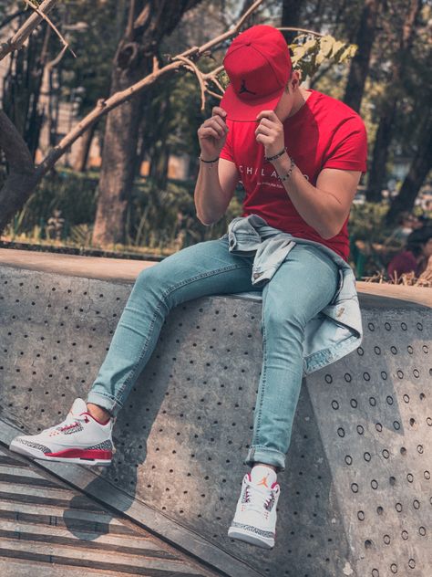 Urban style Jordan 3 Outfit Men Fashion Styles, Jordan 3 Fire Red Outfit Men, Cardinal 3s Outfit, Cardinal Red 3s Outfit, Jordan 3 Cardinal Red Outfit, Red 3s Outfit, White Jordans Outfit, Jordan 3 Outfit Men, Retro Men Outfit