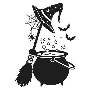 Bathroom Design Farmhouse, Cauldron Tattoo, Bedroom Design Vintage, Boho Bathroom Design, Vintage Bedroom Design, Bedroom Design Boho, Rustic Bedroom Design, Witch Silhouette, Cricut Halloween