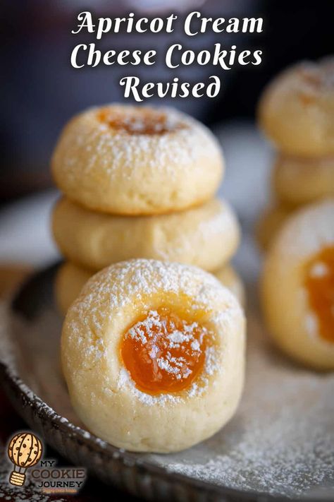 Kolache Cookie Recipe, Sponge Cake Recipe Best, Cookie Display, Apricot Recipes, Make Cookies, Jam Cookies, Cheese Cookies, Cream Cheese Cookies, Cookie Calories