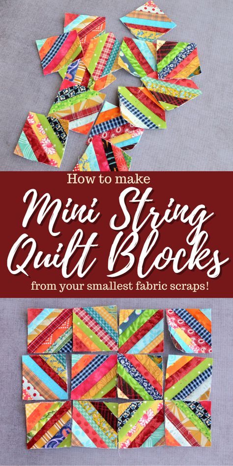 Mini String Quilt Blocks From Your Smallest Scraps - Tutorial - Orange Bettie Patchwork Sewing Projects, Crumb Quilts, Sewing Projects Patterns, Crumb Quilt, Mini Quilt Patterns, String Quilt, Patchwork Sewing, Scrap Fabric Projects, Scrappy Quilt Patterns