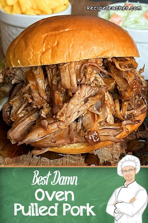 Make the most tender, juicy and mouthwatering pulled pork with this easy recipe. Cooks to perfection right in your oven! Uses all simple ingredients and steps for restaurant quality results. Pork Shoulder Oven, Pulled Pork Oven Recipe, Roasted Pulled Pork, Oven Pulled Pork, Recipe Teacher, Oven Roasted Pulled Pork, Pork Oven, Pulled Pork Oven, Pulled Pork Roast