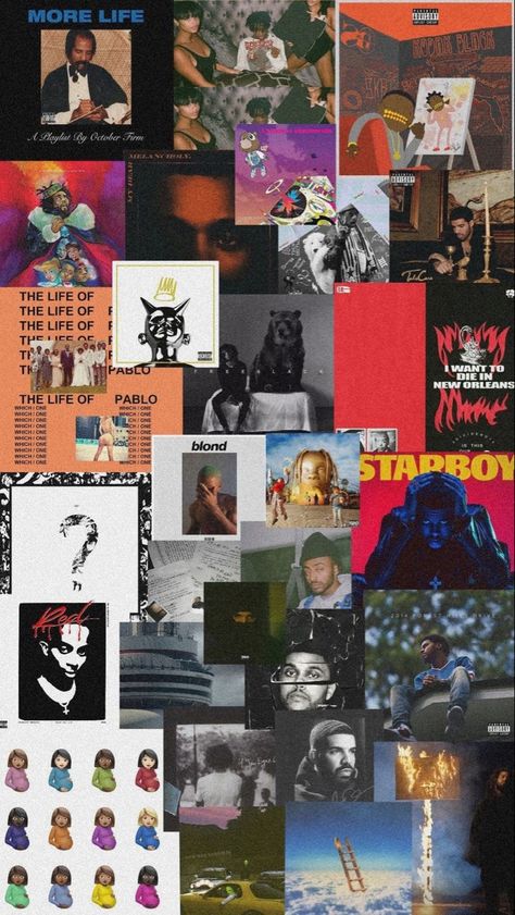 Lock Screen Album Cover, R&b Collage Wallpaper, Aesthetic Wallpaper Album Covers, Frank Ocean And The Weeknd, Rap Album Covers Collage, Drake And The Weeknd Wallpaper, Iphone Wallpaper Album Covers, Music Album Wallpaper Iphone, Travis Scott Album Cover Wallpaper