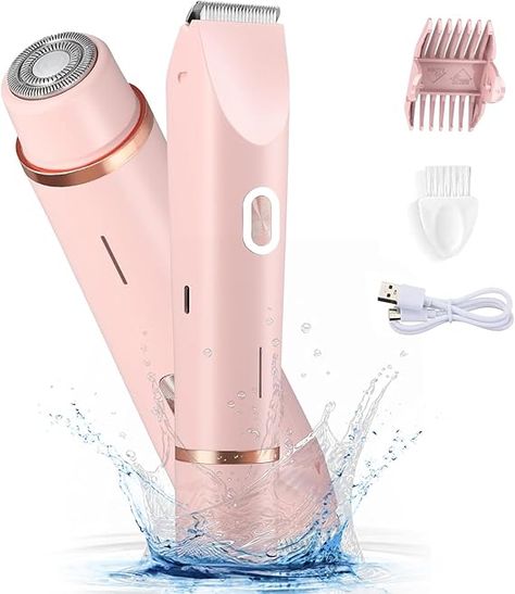 2-in-1 Electric Razor for Womens Legs Underarm Face Pubic Hairs, Rechargeable Electric Razor Body Hair Trimmer Wet & Dry Use Hair Trimmer Women, Face Shaver For Women, Razor Electric, Electric Razor For Women, Routine Board, Hair Shaver, Hygiene Routine, Electric Razor, Bday Gift