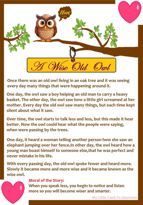 A wise old owl - kids moral story Wise Old Owl, Owl Kids, Moral Stories For Kids, English Story, Bedtime Story, Story Books, Moral Stories, Wise Owl, Baby Owls