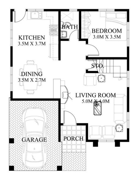 Modern house design MHD-2014013 is a 4 bedroom two story house which can be built in a 200 sq. m. lot having a minimum lot frontage of 12.75 meters. This house is designed for a family of three but… House Plans 2 Storey, 20x30 House Plans, Two Storey House Plans, 4 Bedroom House Designs, Orange Floor, Modern Contemporary House Plans, Modern House Floor Plans, 2 Storey House Design, House Design Plans