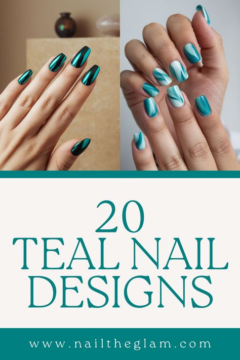 Article about 20 teal nail designs, featuring vibrant and refreshing styles for a bold and unique look. Blue Green And Silver Nails, Square Teal Nail Designs, Teal Gradient Nails, Dark Teal And Silver Nails, Teal Valentines Day Nails, Tourquise Nails Design Short, Teal And Black Nail Ideas, Teal Leopard Nails, Teal Ombre Acrylic Nails