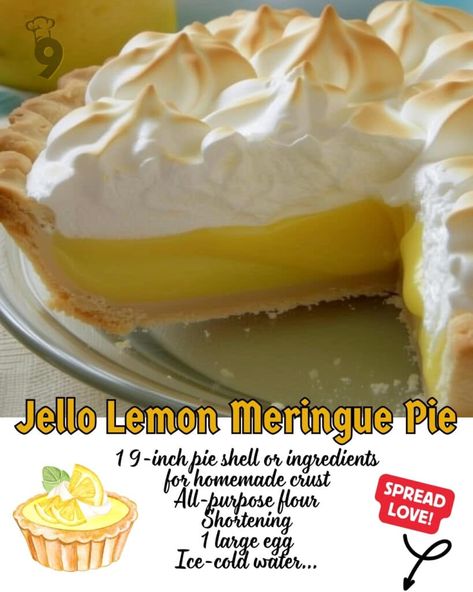 Easy Jello Lemon Meringue Pie 5 Easy Lemon Meringue Pie, Homemade Lemon Meringue Pie, Easy Lemon Meringue, No Fail Pie Crust, Lemon Meringue Pie Easy, Best Lemon Meringue Pie, Lemon Meringue Pie Recipe, Easy Homemade Desserts, Meringue Topping