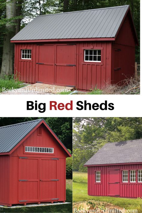 A classic red shed with plenty of room for storage and gives you that classic red barn look! Choose a double door to easily store large items or a single door for smaller objects. Red Shed Ideas, Red Shed, California Backyard, Sheds For Sale, Cedar Shingles, Backyard Sheds, Backyard Shed, Wood Shed, Shed Design