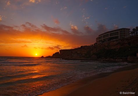 P3250297 Sunset Malta A Malta sunset from Golden Bay Beach Malta Photography, Malta Travel, When You See It, Crashing Waves, The Favourite, Beautiful Place, Places Around The World, Out Of This World, North West