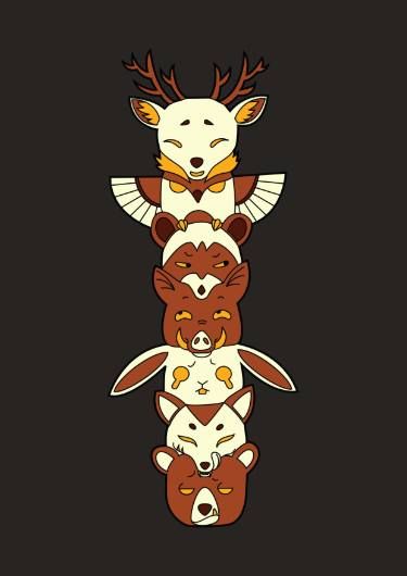 Totem Pole Drawing, Totem Pole Art, Totem Tattoo, Pole Art, Kawaii Illustration, Totem Pole, Cartoon Tattoos, Cub Scouts, Animal Totems