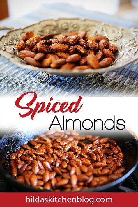 Delicious spiced almonds you can make at home! Healthy and addicting all at the same time. #spicedalmonds #healthysnack #spicysnacks  #hildaskitchenblog Dry Roasted Almonds Recipe, Almonds Recipe Healthy, Spicy Roasted Almonds, Assyrian Recipes, Roasted Almonds Recipe, Spicy Almonds, Almonds Recipe, Spiced Almonds, Snack Craving