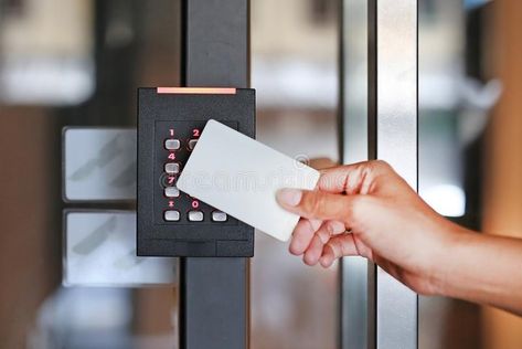 Door access control. Young woman holding a key card to lock and unlock door , #spon, #Young, #woman, #control, #Door, #access #ad Modern Futuristic, Digital Lock, Futuristic Interior, Locksmith Services, Energy Management, Access Control System, Command Center, Surveillance System, Security Camera System