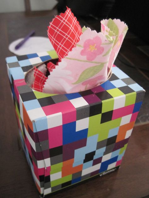 My friend made this for her 1-year-old: tissue box stuffed with fabric scraps so she can have the fun of pulling out Kleenex without all the mess and waste. Great idea! Perlengkapan Bayi Diy, Activities For One Year Olds, Diy Kid Activities, Baby Sensory Play, Baby Toys Diy, Baby Play Activities, Toddler Play, Toddler Learning Activities, Kid Activities