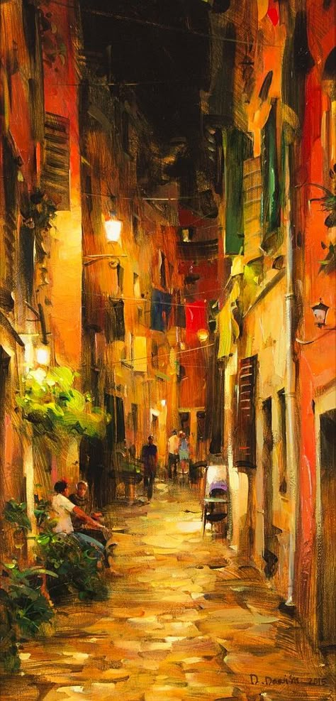 Dmitri Danish - Ukraine, born 1966. Art Zine, Textured Canvas Art, Paintings I Love, Mini Canvas Art, City Street, Mail Art, Painting Photos, Street Scenes, City Art